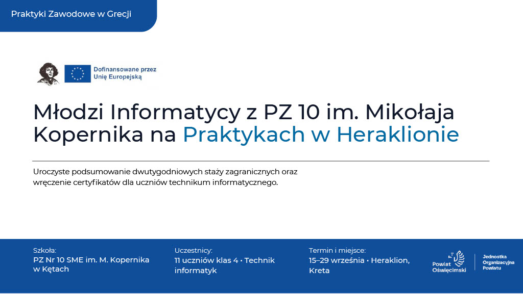Certyfikaty Erasmus+ dla młodych informatyków „Kopernika”